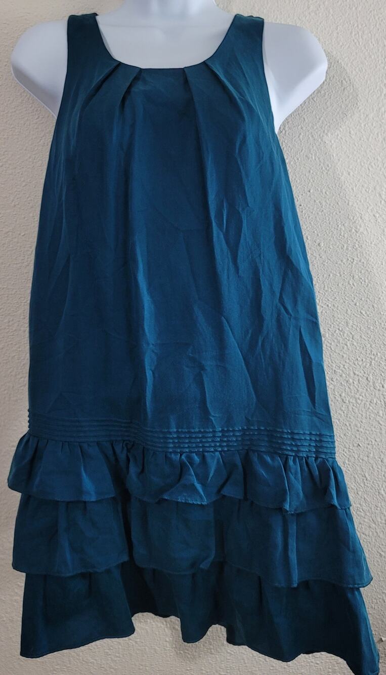 Lost April Blue Sleeveless Ruffled Mini Dress Small Pleated Bodice Soft Flowy